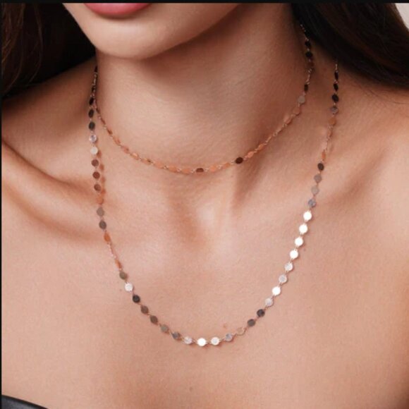 Sterling Silver 925 Rose Gold Plated Flat Circle Necklace 34 Inches